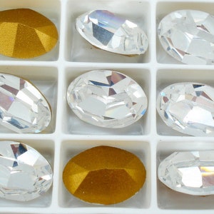 2 pc Lot 14x10mm (4100) 1st Quality Swarovski Crystal Oval Gold Foiled Rhinestones Vintage Austria