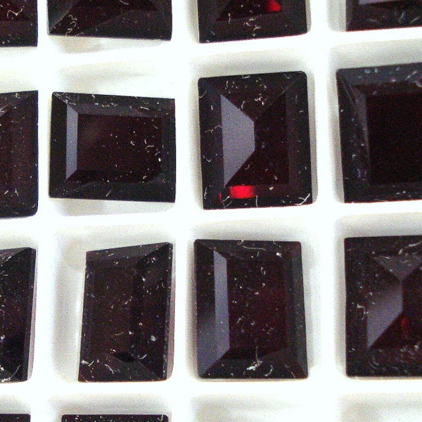 4 pc Lot 10x8mm (4510) Garnet Deep Red Unfoiled Step Cut Cushions / Baguettes Pointed Back Vintage Swarovski Rhinestones