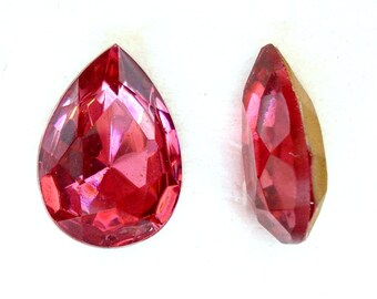 2 piezas de diamantes de imitación checos vintage, forma de pera rosa oscuro, 18 x 13 mm