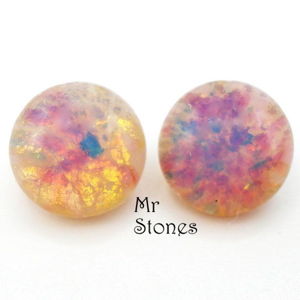 Qty 12 - 8.5mm 40ss Round Fire Opal Buff Top Doublets Harlequin Domed Top Pointed Back Vintage Glass Czech Stones