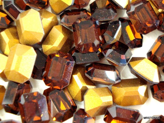 6 Pc Lot 8x6mm Smoked Topaz Cushion Octagon Rhinestones