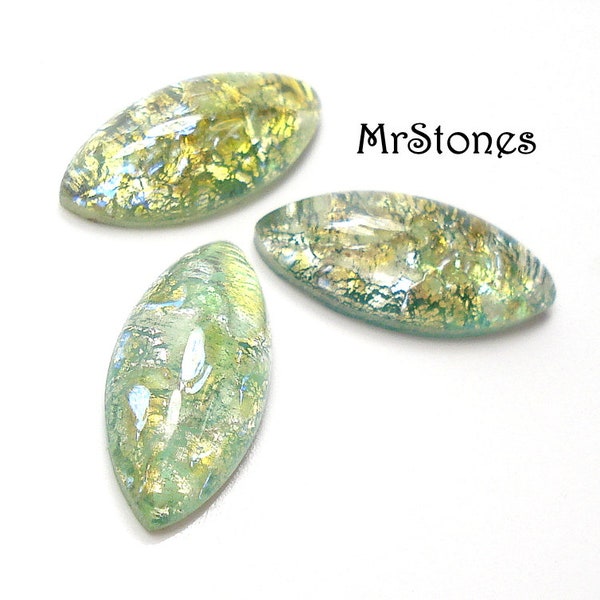 2 pc Lot 15x7mm Mint Green Opal Glass Marquise Navette Cabochon Czech Preciosa Stones