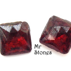 24 pc Lot 4mm Garnet Red Squares Shape Fully Faceted Top Gold Foiled Vintage TTC West German Rhinestones