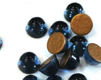 8 pc Lot 4mm Montana Sapphire Round High Dome Cabochons Vintage Swarovski Gold Foiled