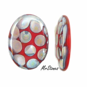 2pcs 18x13mm Shiny Red Peacock Oval Cabochon Low Dome 3mm Foiled Czech Glass Stones image 1