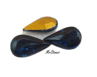 12pc Montana Sapphire Blue Glass Teardrop Stones, Vintage Jewelry Making