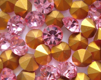 24 pc Lot Rose Rose 1100 18ss 4.2 4.3mm vintage Swarovski 1st Quality Gold Foiled vintage Strass (coupe 1100)