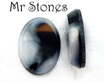 2 pc Lot 18x13mm Black White Abstract Oval Cabochons Bezel Flat Top Vintage Glass Czech Stones