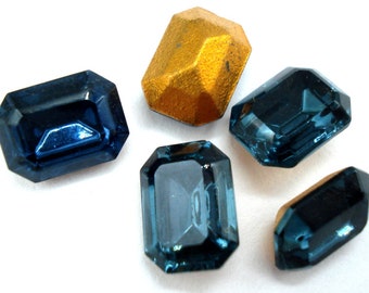 6 pc Lot 8x6mm Montana Sapphire Cushion Octagon Vintage Swarovski 4610/2 Rhinestones Gold Foil