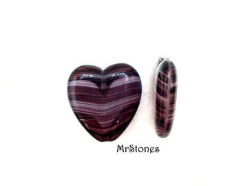 4pcs 24mm Amethyst Purple Porphyry Large Heart Bead Vertical Hole Drill Vintage Czech Glass