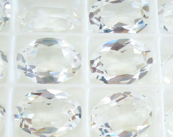 2 pc Lot 14x10mm Crystal Clear Unfoiled Ovals Swarovski 4120 Vintage Pointed Back Rhinestones