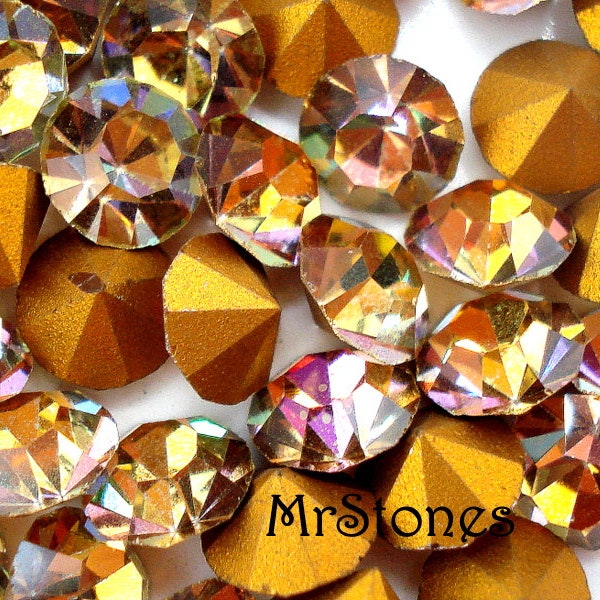 24 pc Lot 5mm 22ss Vitrail Medium Swarovski Vintage Round Rhinestones Austria Gold Foiled