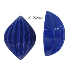 4pcs 18x13mm 17.6x12.8x7.8mm Ribbed Lapis Leaf Shell Vintage Glass Cabochons image 1