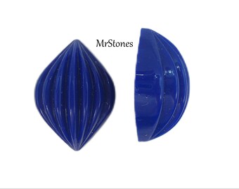 4pcs 18x13mm (17.6x12.8x7.8mm) Ribbed Lapis Leaf Shell Vintage Glass Cabochons