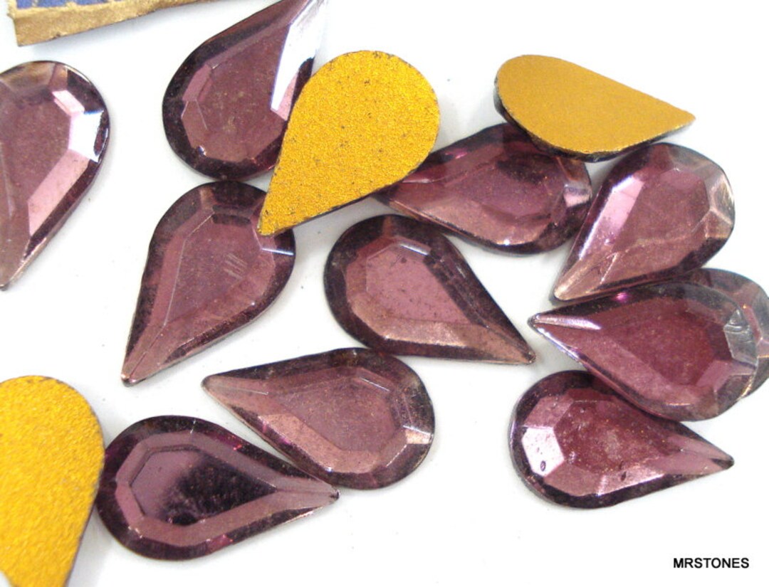 アメジスト 12 Pc Lot 13x7.8mm Amethyst Gold Foiled Rhinestone Flat Back Pear