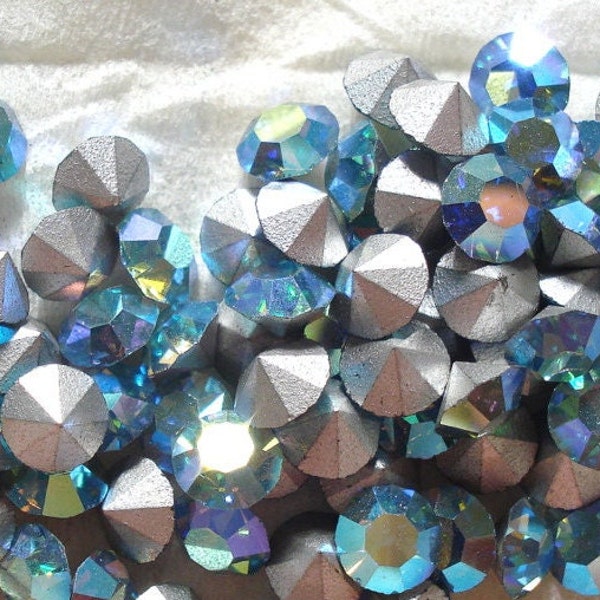 24 pc Lot 4.25mm 18ss Aqua AB Round Vintage Swarovski 1100 Rhinestones Silver Foil Back