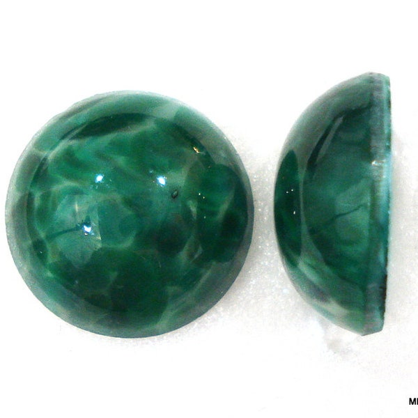 2 pc Lot 15mm Chinese Jade Rounds Cabochons Glass Stones