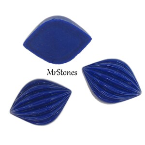 4pcs 18x13mm 17.6x12.8x7.8mm Ribbed Lapis Leaf Shell Vintage Glass Cabochons image 2