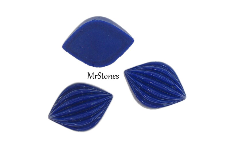 4pcs 18x13mm 17.6x12.8x7.8mm Ribbed Lapis Leaf Shell Vintage Glass Cabochons image 2