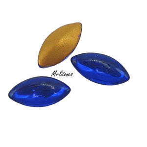 6pcs 15x7mm Cobalt Blue Marquises Navettes Buff Top Doublets Gold Foiled Vintage Glass Stones Domed Top Pointed Back