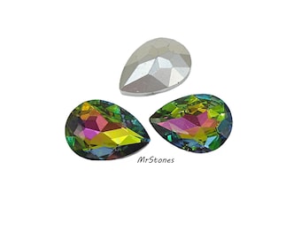 2 Stück 18 x 13 mm Vitrail Medium Foiled Strasssteine Pendeloque Birnen Silber Foiled Strasssteine M/C Tropfen