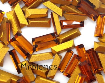 24 pc Vintage Swarovski Madeira Topaz Baguettes, Gold Foiled (5x2mm)