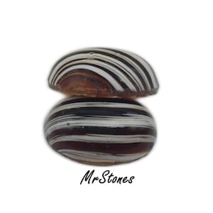 2pcs 18x13mm Brown White Stripe Ovals Cabochons Japan Vintage Glass Stones Dome Top Flat Back Cabs