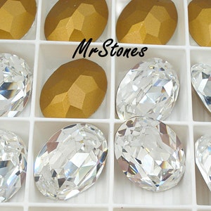 1pc SWAROVSKI 20x15mm 4120 Oval Shape Vintage Crystal Rhinestones Gold Foiled