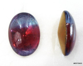 2 pc 18x13mm (3188) Bi Color Light Sapphire Ruby Ovals Buff Top Doublets Gold Foiled vintage Glass Stones