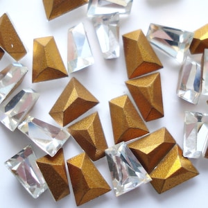 Lote de 6 piezas de diamantes de imitación Swarovski de forma cónica, de 6 x 5 x 2,6 mm, transparentes, con forma de baguette, n.º 193, 4700, n.º 29, con parte trasera puntiaguda y lámina dorada