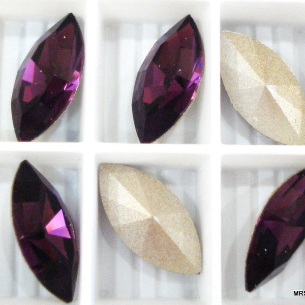 Amethyst Swarovski Rhinestones, Marquise Navette, 15x7mm, 6 pc Lot