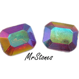 4 pc Lot 10x8mm Siam Red AB Cushion Octagon TTC Vintage West Germany Rhinestones Silver Foil
