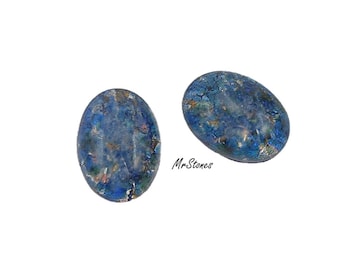 2 pc Lot 18x13mm New Blue Sea Opal Oval Glass Cabochons Preciosa Czech Stones
