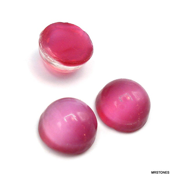 10pc Lot 7mm RUBY MOONSTONE Pink Round Cabochons Vintage Czech Glass Stones