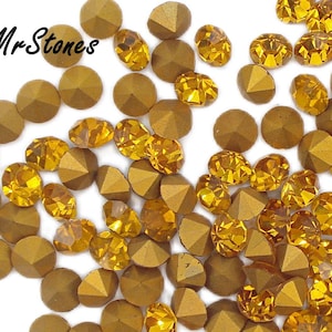 12pcs Swarovski 6.3mm 30ss Topaz Yellow Golden Round Chaton Gold Foiled Vintage Rhinestones art.1100