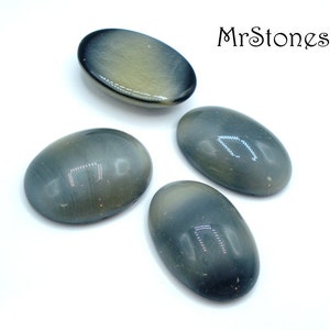 6 pc Lot 18x13mm Black Gray Ovals Cabochons Vintage Glass Stones