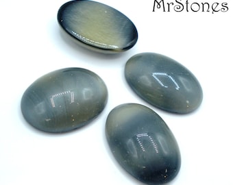 6 pc Lot 18x13mm Black Gray Ovals Cabochons Vintage Glass Stones