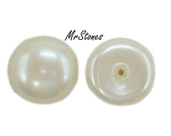 6 pcs 16mm Lighter Creme Cream Imitation Pearl Round Cabochon Low Dome 6.3mm Vintage Acrylic Hole Mount on the Bottom