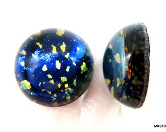 2 pc Lot 15mm Black Opal Preciosa Round Glass Cabochons