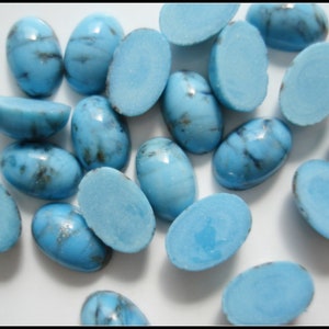 24 pc Lot 6x4mm Turquoise Blue Black Matrix Oval Cabochons Vintage Glass 2190/4