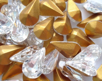 12 pc Lot 10x6mm Crystal Clear Pears Shape Gold Foiled 4300/2 TTC Rhinestones Pointed Back