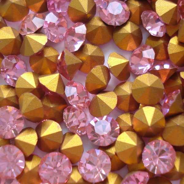 24 pc Lot 20ss 4.75mm Rose Pink Vintage Swarovski 1100 Gold Foiled Rhinestones