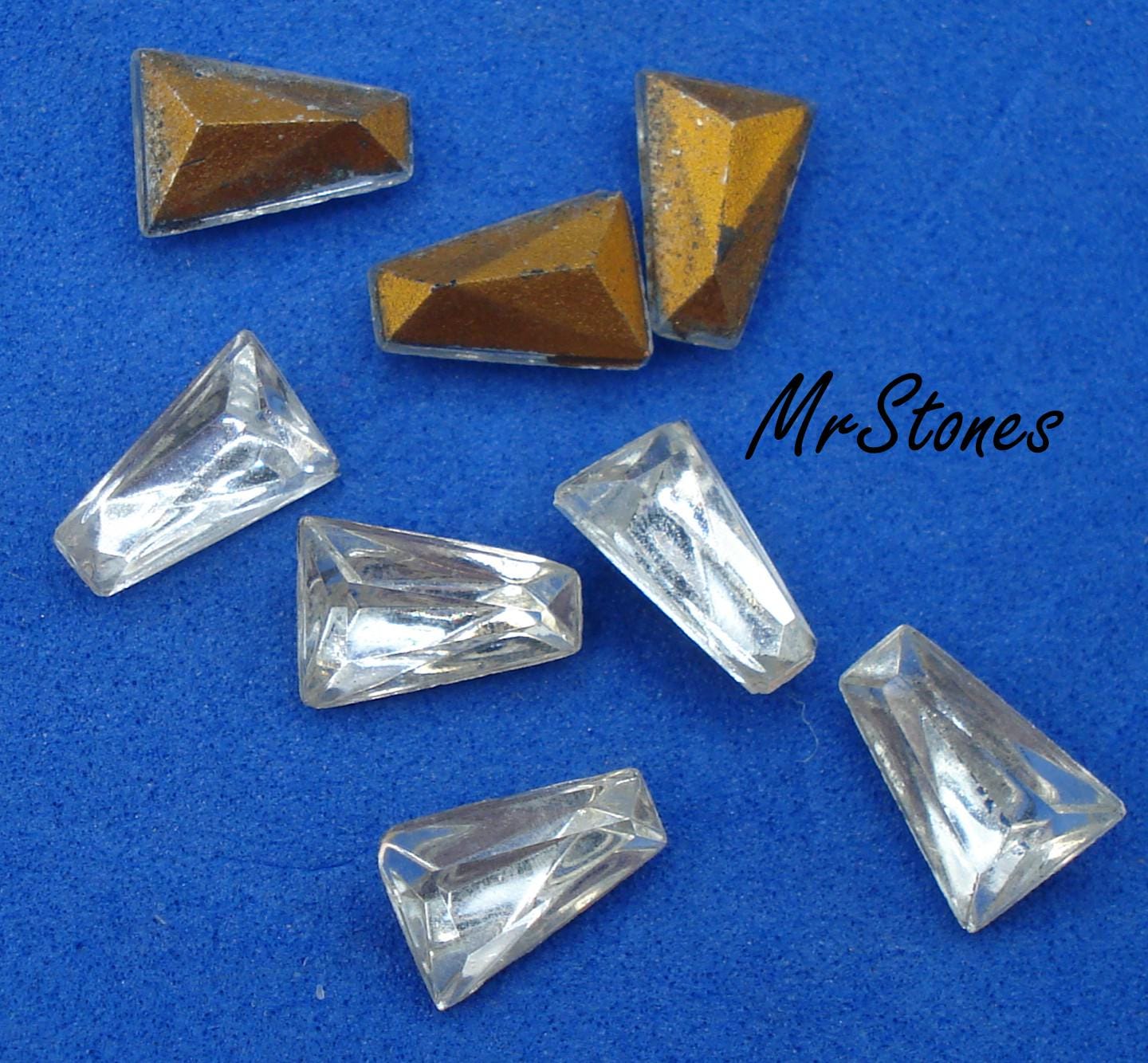 15 Pcs 8.5x6x3mm Crystal Tapered Baguette Keystone Gold Foiled