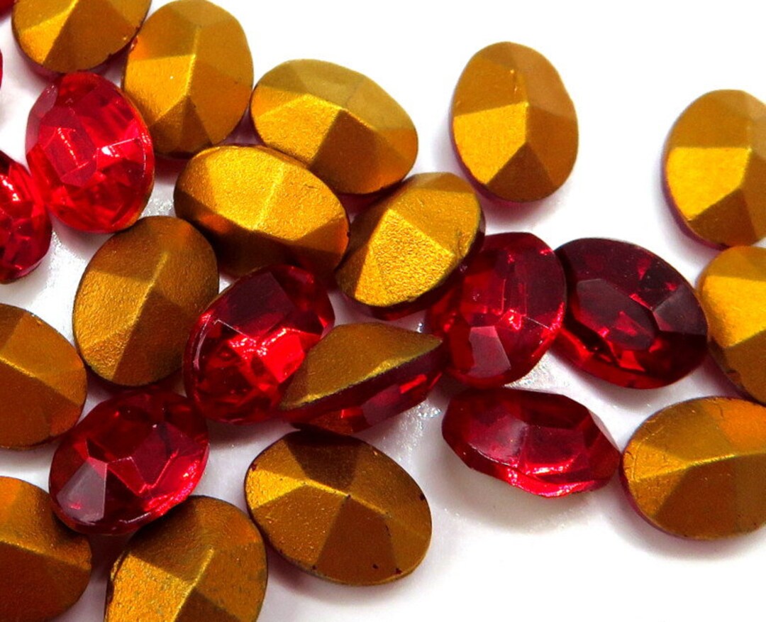 Red Rhinestone Vintage Siam Red Rhinestones, Oval Gold Foiled Pointed Back (7x5mm ...