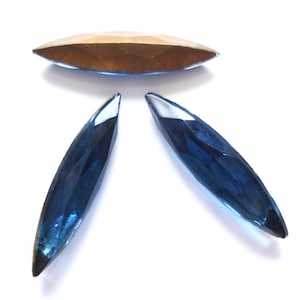 6 pc Lot 24x6mm TTC Czech Montana Sapphire Blue Marquise Navette Vintage Gold Foiled Pointed Back Rhinestones