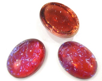 18x13mm Dragon's Breath Glass Cabochons, Czech Mexican Opal Ovals (2 pc Lot)