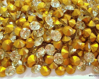 12 pc Lot 6.0 6.1 Jonquil Dentelles 1200 28ss vintage Swarovski 1st Quality MC Rhinestones Gold Foil Pointed Back