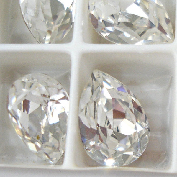 4 pc Lot 10x7mm Crystal Pear Teardrop Shape Vintage Gold Foiled Pointed Back Swarovski 4320 M/C Rhinestones