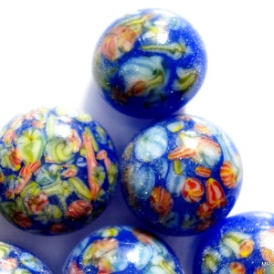 10 Pc Lot 7.5-8mm Blue Floral Round Button Top Bottom Hole Vintage Glass Stones Cobalt Color Yellow Orange White Painted