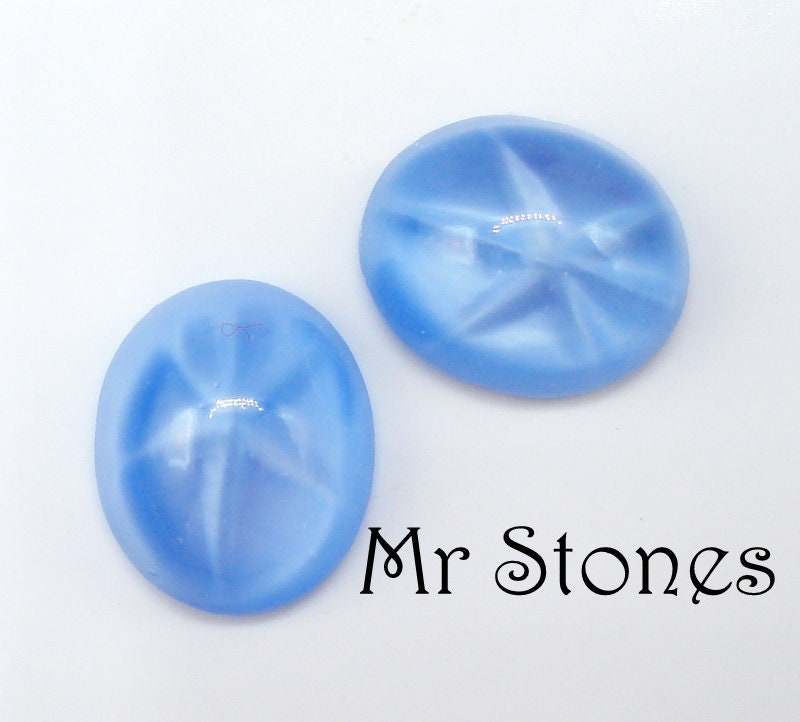 2 Pc Lot 12x10mm Light Blue Sapphire Star Burst Oval Glass